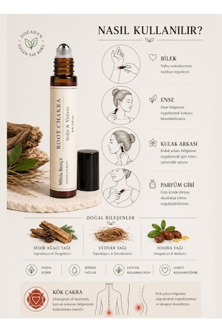 Kök Çakra Roll - %100 Doğal Vetiver & Sedir Yağı 10 Ml