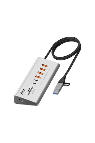 Juo Jh432 Type-c Ve Usb-a 8 Portlu 4 Usb-a 2 Type-c 10gbps Usb Hub Çoklayıcı Sd/microsd Kart Okuyucu Dönüştürücü Hub