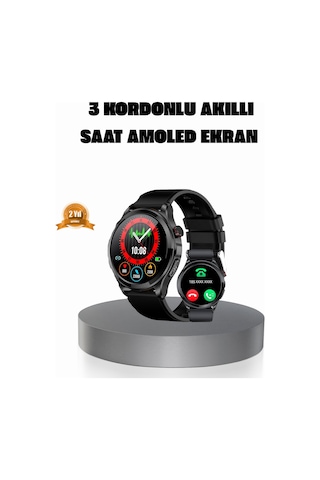 Amoled Ekranlı Smartwatch 3 Kordonlu, Kalp Atış & Uyku Takipli Akıllı Saat