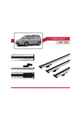 Hyundai Trajet 2000-2008 Arası İle Uyumlu Basic Model Ara Atkı Tavan Barı Gri 3 Adet
