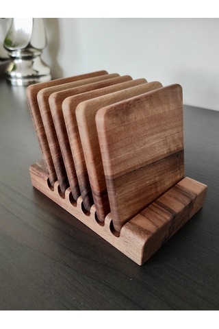 Gerçek Ceviz Ağacından El Yapımı Bardak Altlığı 4lü- Hand Made Walnut Coaster Ceviz 6'lı