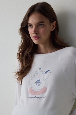 Penti Kırık Beyaz Tea Time Bisiklet Yaka Termal Etkili Sweatshirt Pijama Üstü