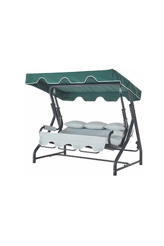 Salvia 3 Kişilik Bahçe Balkon Teras Salıncağı - Yeşil Çizgili Yeşil