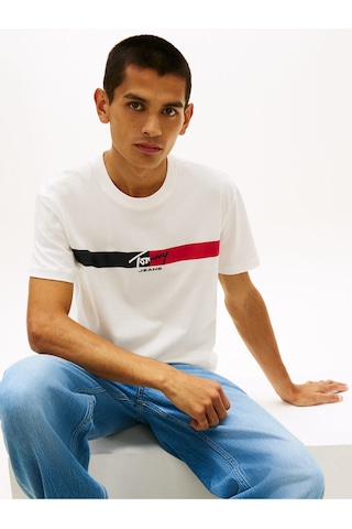 Tommy Hilfiger Tjm Erkek Regular İmza Şeridi T Ext Beyaz T-shirt-13661 Beyaz
