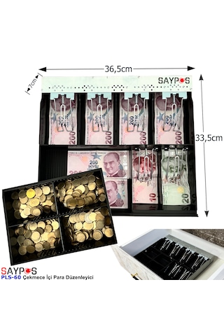6 Banknot 4 Madeni Para Gözlü Gizli Evrak Hazneli Plastik Çekmece İçi Para Düzenleyici 36,5x33,5x7cm