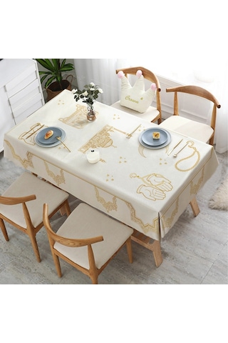 Golden Laurel Ramazan Ayına Özel, Leke Tutmaz, Dertsiz Masa Örtüsü 150x220 - V2 Krem Krem