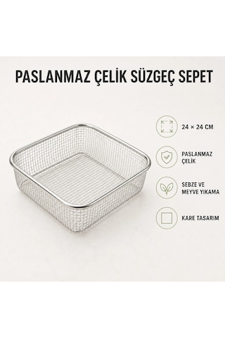 Paslanmaz Çelik Süzgeç Sepet - 24 X24 Cm Çok Renkli