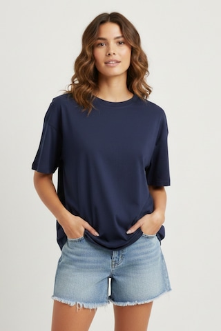 Soft&Basic Kadın 3'lü %100 Organik Pamuk Oversize Fit Basic Yuvarlak Yaka T-shirt Siyah - Beyaz - Lacivert
