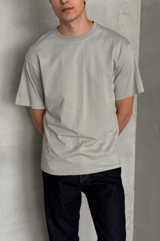 Hyman Erkek %100 Pamuk Oversize Basic T-shirt Gri