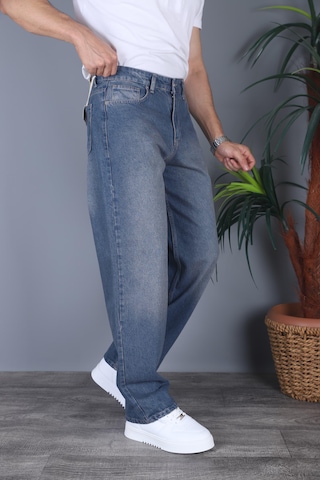 Felvıno Erkek Yıkamalı Baggy Bol Kesim Kot Pantolon Koyu Mavi