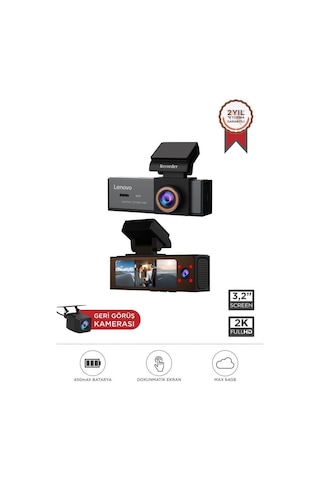 Lenovo Q7-7302 Siyah 1080p Wifi Araç İçi Dokunmatik Ön İç Ve Arka Araç Kamerası