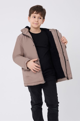 Erkek Çocuk Vizon Içi Kürklü Su Ve Rüzgar Geçirmez Kapüşonlu 3 Cep Kışlık Mont & Kaban & Parka Vizon