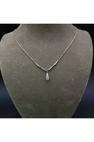 925 Ayar Gümüş Zirkon Taşlı Su Damlası Model Kadın Kolye-şık Tasarım - 42 Cm +5cm Gümüş