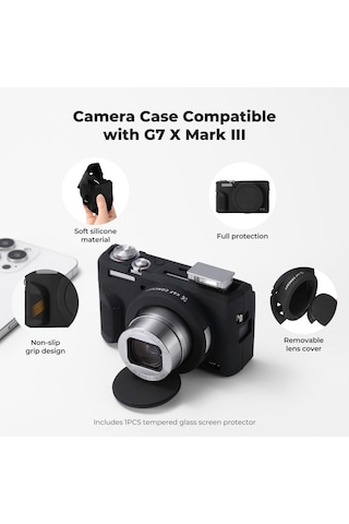 K&f Concept K&f Canon G7x Mark Iıı Uyumlu Silikon Kılıf + Ekran Koruyucu / Siyah Black