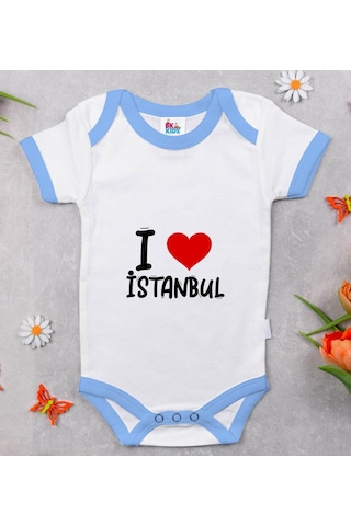 Bk Kids I Love Şehir Serisi Mavi Bebek Body Zıbın - Model 1 Beyaz - Mavi
