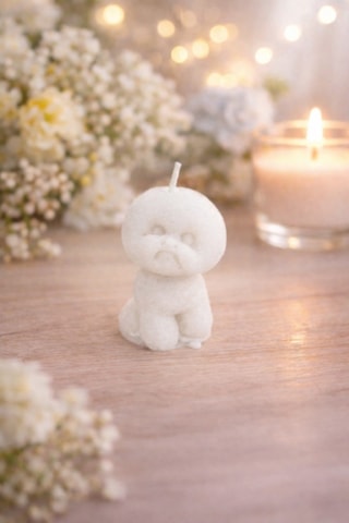 Shıne Candles- Dekoratif Köpek Mum Sevimli Tasarım- Beyaz Renk Beyaz
