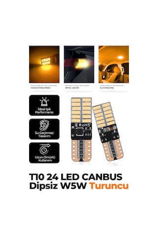 T10 Dipsiz W5w Canbus 24 Ledli Turuncu Park Plaka Ampulü 2 Adet