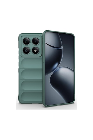 Xiaomi 14t Pro Kılıf Esnek Tpu Oyuklu Arka Yüzey Tasarımlı Zore Etnik Silikon Kapak Koyu Yeşil