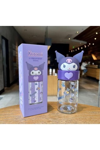 Kuromi Tasarımlı Kapaklı Cam Kupa -1544