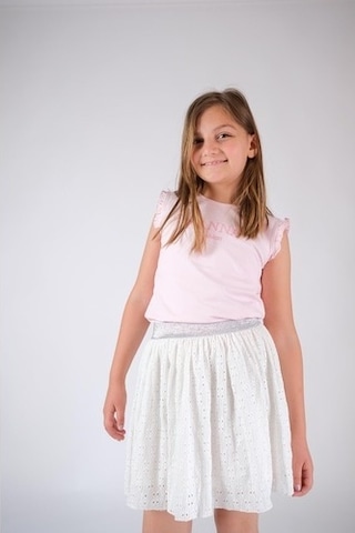 Kolsuz Fırfırlı Pamuklu Tişört Pudra Pembe Nanna Fashion 2022-G-0