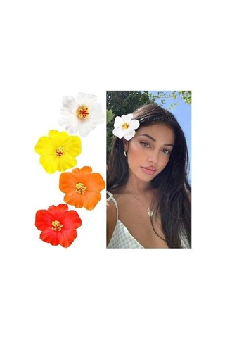 Ulzyvf 4 Adet Hibisküs Desenli Dayanıklı Kanatlı Klip Beyaz Sarı Turuncu Kırmızı 10cm Eva Malzeme