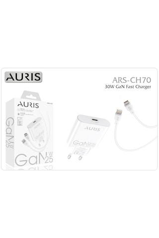 Auris Gan Ultra Slim 25 Watt Usb C To Lightning Şarj Cihazı 1 Metre Lightning Kablo -