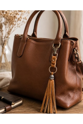 Karabinalı Anahtarlık Deri Araba Anahtarlığı Çanta Süsü Hakiki Deri Çanta Aksesuarı Unisex 26 Cm