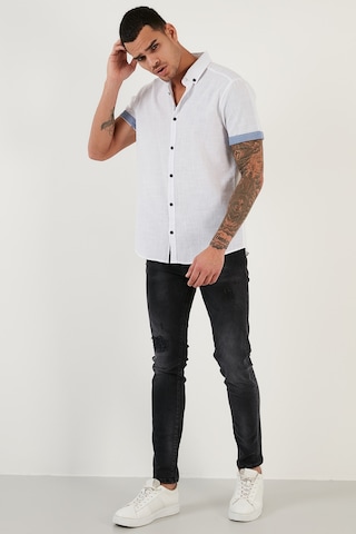 Buratti Pamuklu Slim Fit Düğmeli Yaka Kısa Kollu Erkek Gömlek Cf21S112546 Beyaz