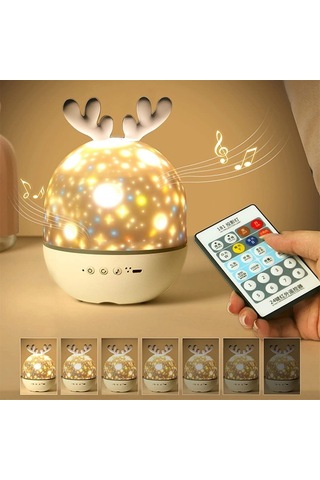 Weichuang01 Bebek Projektör Gece Lambası, Müzikli Ve Işıklı, Uzaktan Kumandalı Beyaz Beyaz