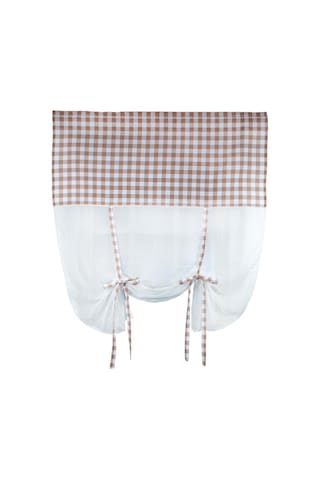 Naturel Potlu Ekose Tül Perde Retro Kahve Rengi