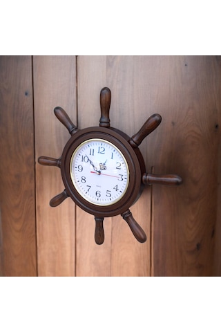 Eskitme Ahşap Gemici Dümen Duvar Salon Ofis Saati Çap 38 Cm Eskitme