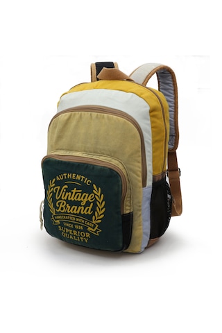 Cappadocia Vintage 4034 Yeşil Krem Kanvas Sırt Okul Çantası