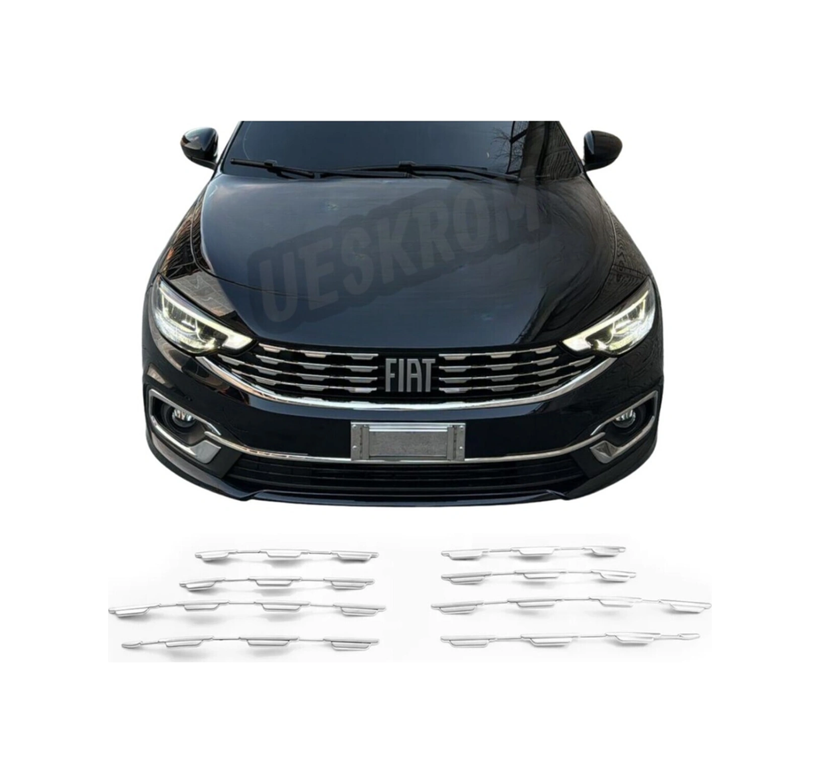 Ueskrom Fiat Egea Krom Ön Panjur 2020 Üzeri Uyumlu 8 Prç. Paslanmaz Çelik