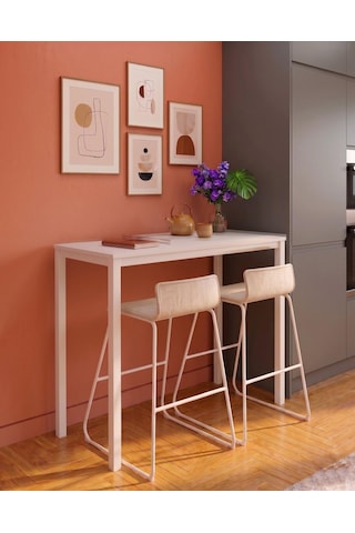 Beyaz Bar Masası 116x45x92cm Mutfak Masası & Kahve Köşesi İçin Modern Çok Amaçlı Masa