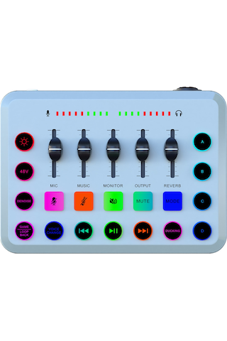 Yifomall F11 Canlı Yayın Ses Kartı: 48v Xlr Ve Dinamik Mikrofon Desteği, 4 Özel Ses Efekti, Gürültü Azaltma, Rgb Işık, Telefon-bilgisayar Uyumlu Beyaz