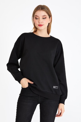 Comeor Kadın Siyah Basic Bisiklet Yaka Regular Fit Rahat Sweatshirt 001