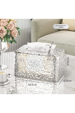Reedark Ev Ofis Masaüstü Büyük Kapasiteli Cam Gölge Desenli Plastik Mendil Kutusu - Şeffaf + Tavşan Figürlü