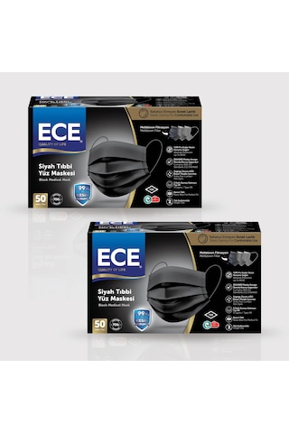 Ece Full Ultrasonik Meltblownlu Maske 50 x 2 100 Adet Siyah