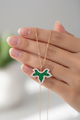 Çekirdekjewelry 925 Ayar Gümüş Çınar Yaprak Kolye Rose