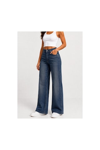 J&kstores Kadın Yüksek Bel Bol Paça Jean Kot Palazzo Pantolon Lacivert