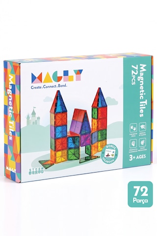 Magly Manyetik Yapı Blokları – Çocuklar Için Renkli 3 Boyutlu 72 Parça Manyetik Karo Oyun Seti