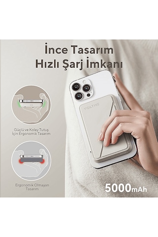 Voltme Magpak 5000mah Magsafe Kablosuz 22.5w Taşınabilir Şarj Cihazı Bej Bej
