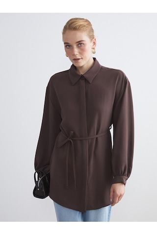 Lcw Modest Kahverengi Oversize Kadın Gömlek Tunik