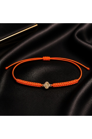 Seven Kuyumculuk 14 Ayar Altın Van Cleef Model Şans Yoncası Makrome Bileklik Turuncu