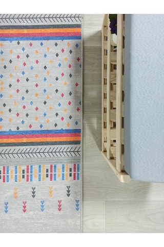 Gri Ve Çok Renkli Geometrik Desenli Modern Yolluk - Tk304ou