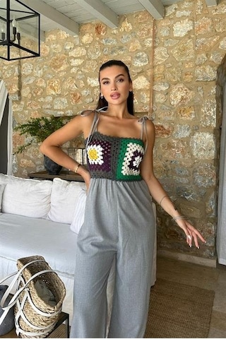 Jasmin Süzüneli Keten Tulum 1280-08 Gri