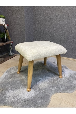 Trend Naturel Teddy Krem Ahşap Ayak Uzatma Pufu Makyaj Koltuğu Bench Tabure