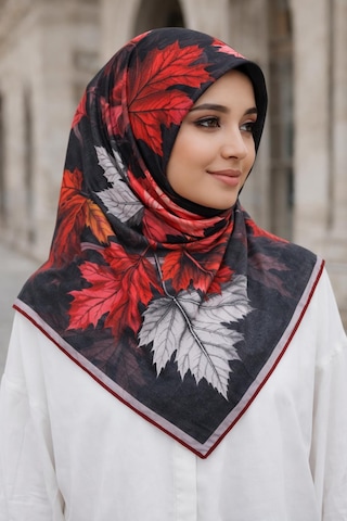 Mono Scarfs Soft Pamuk Eşarp-90 X 90 -06109 Siyah-Kırmızı
