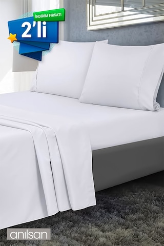 2'li Saten Beyaz Çarşaf, 83 Tel, Tek Ve Çift Kişilik Seçenekleriyle Ev Ve Otel Çarşafı