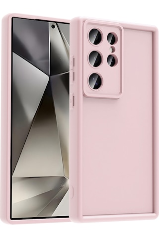Galaxy S25 Ultra Kılıf Kamera Korumalı Kenar Çıkıntılı Soft Renkli Silikon Kapak - Pembe